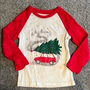 Carter's Red and White Long Sleeve Tee with Holiday Car Design
